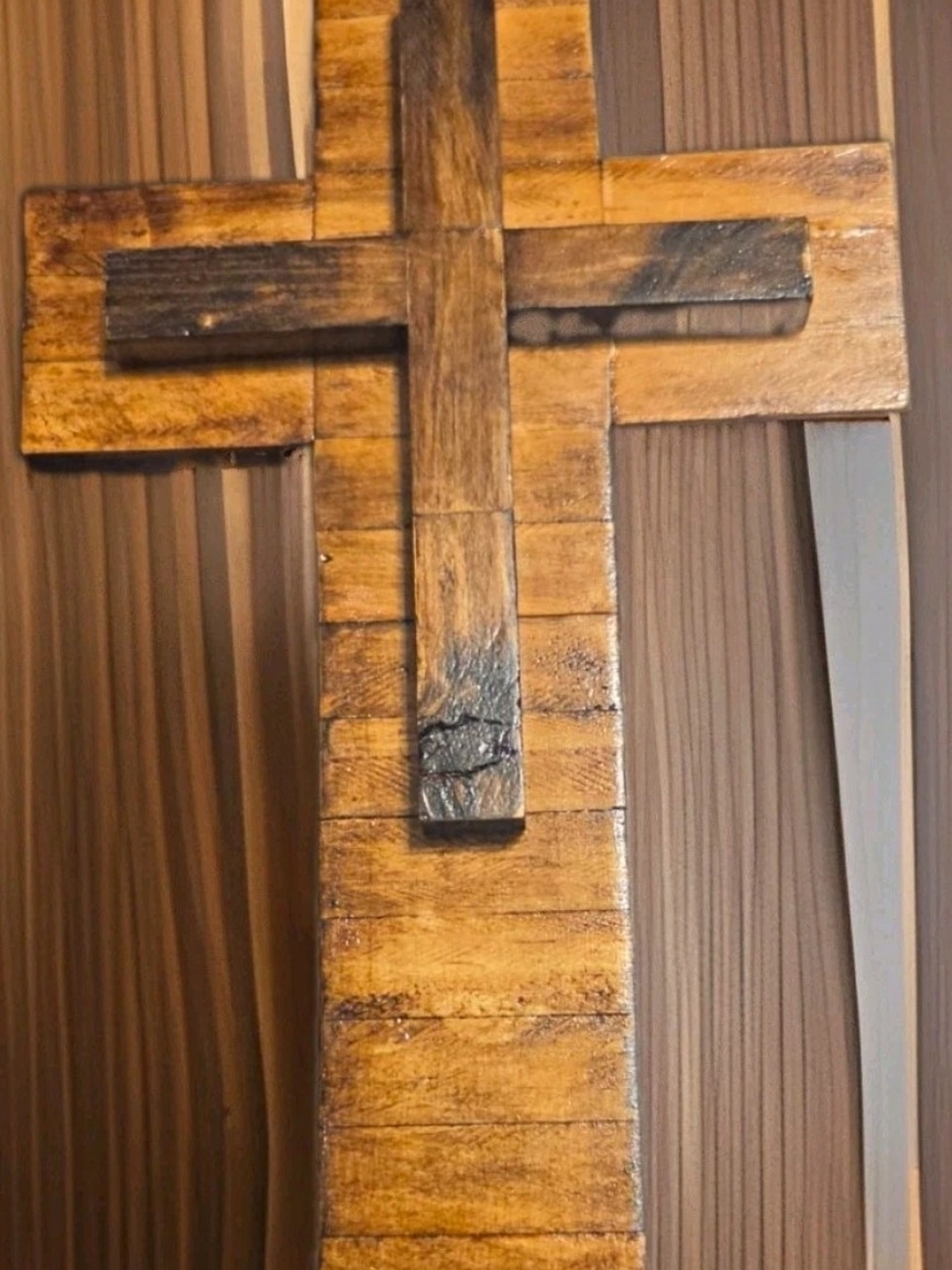Handmade Double Wooden Wall Hanging Cross. 9 1/2 L X 5 1/2 W